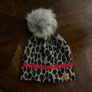 Leopard Print Womens Pom Pom Beanie